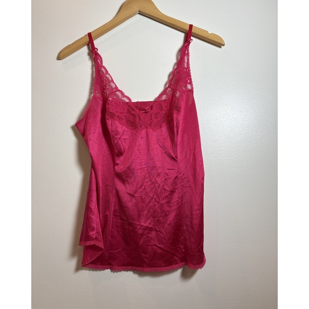 Vintage Y2K Vanity Fair 90s Pink Lace Trim Cami Top‎ Sleeveless Tank Top